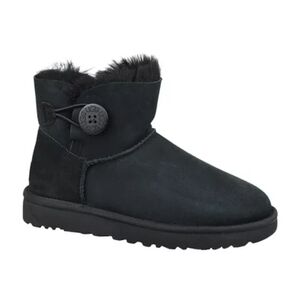 UGG Boots Mini Button Bailey Shearling Suede size 9 Black Neutral Comfy Hygge